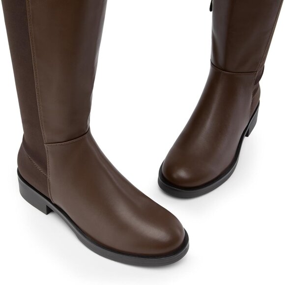 🆕Women Brown-pu Knee High Comfortable Thigh High Daily Low Flat Heel Long Boot - Picture 7 of 11